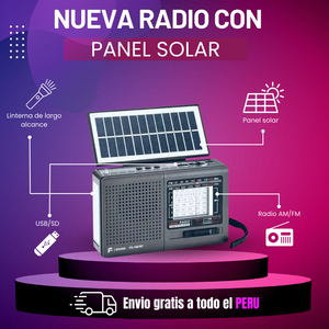 Radio Portátil con Panel Solar | Radio, Linterna, Power Bank, USB, Parlante